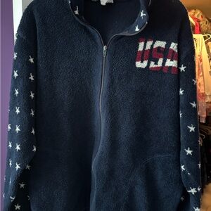 Navy USA Fleece Jacket with Stars Size M ladies Zipper front